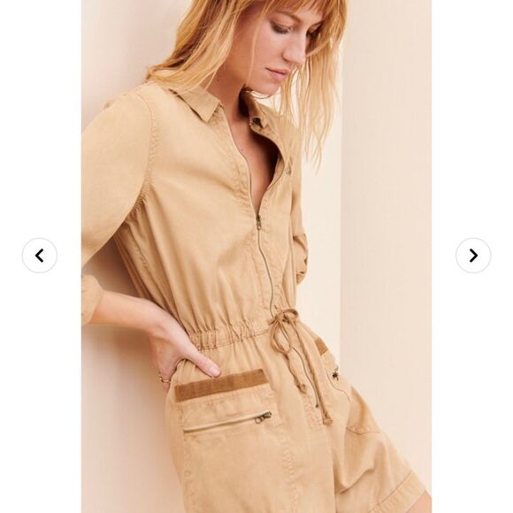 Anthropologie Ivy Utility Zip Up Tencel Romper One Piece Jumpsuit Yellow S - Picture 4 of 15